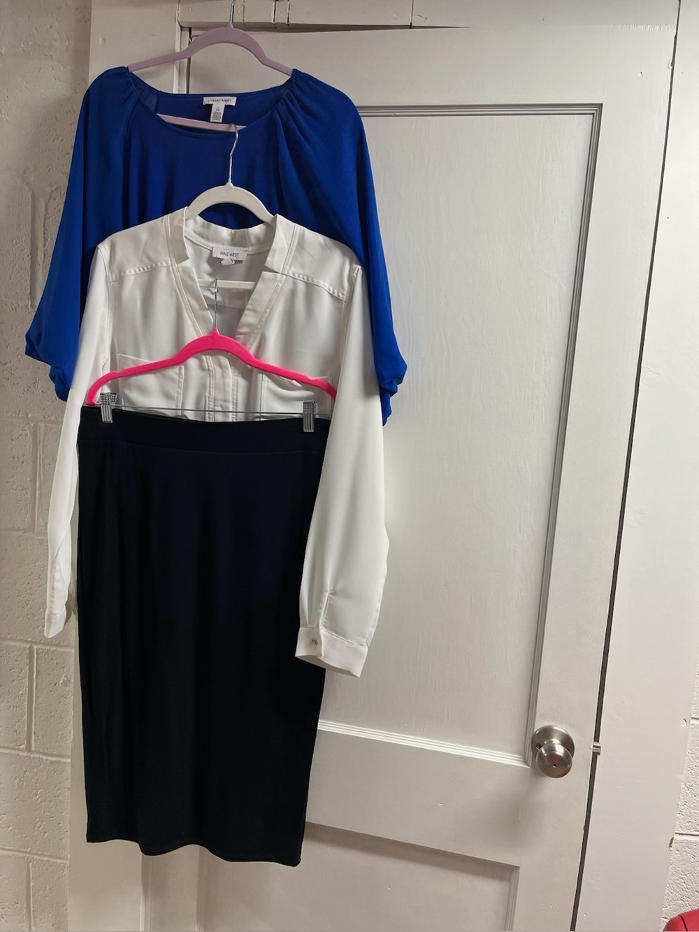 Lot of 3! Calvin Klein Blue Top/Nine West White shirt/black midi skirt